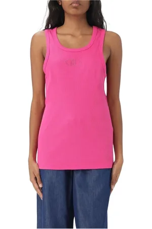 Liu Jo Tops, Dames, Roze, XS, Katoen, Geribbeld Tanktop Logodetail