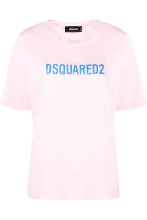 Dsquared2 Tops, Dames, Roze, M, Katoen, Roze T-shirt met bedrukt voorpaneel