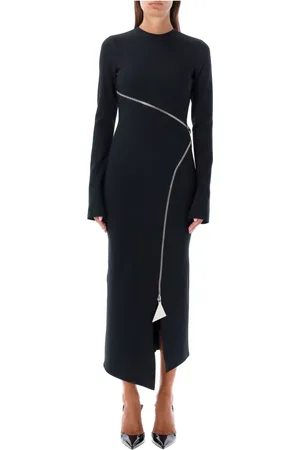 The Attico Kleedjes, Dames, Zwart, 2Xs, Polyester, Zwarte Midi Jurk met Rits aan de Voorkant