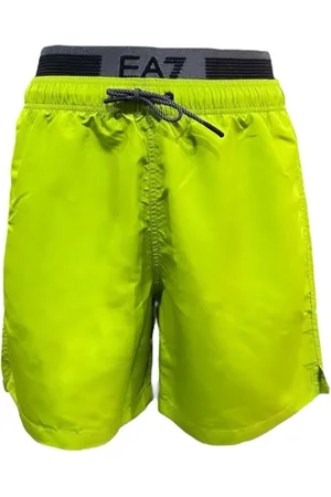 EA7 Badkleding, Heren, Groen, L, Polyester, Groene zwemboxer met grijze tailleband