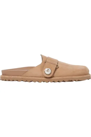 Jimmy Choo Schoenen, Dames, Bruin, 41 EU, Leer, Suede Button Mules Elegant Flats