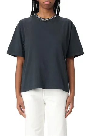Golden Goose Tops, Dames, Zwart, M, Katoen, Chique Zwart T-shirt met Versierde Halslijn