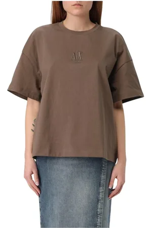 Armani Exchange Tops, Dames, Groen, M, Katoen, Wit Geborduurd Katoenen T-Shirt