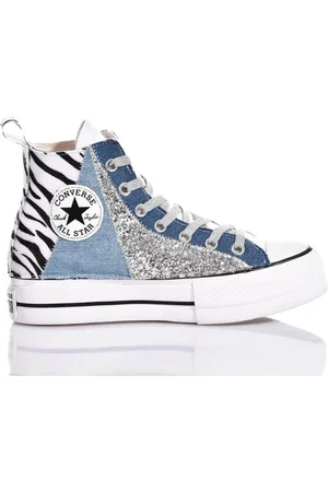 Converse Schoenen, Dames, Veelkleurig, 36 1/2 EU, Suède, Handgemaakte Zebra Lace Platform Sneakers Blauw