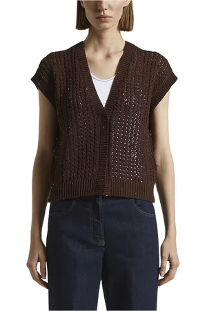 PESERICO SIGN Truien, Dames, Bruin, 3Xs, Katoen, Katoenen vest met pailletten