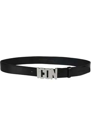 Dsquared2 Accessoires, Heren, Zwart, 85 CM, Leer, Leren Icon Riem met Zilveren Logo Plaque