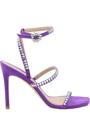 Stuart Weitzman Schoenen, Dames, Paars, 37 1/2 EU, Suède, Kristalversierde hoge sandalen in violet
