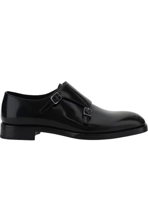 Prada Schoenen, Heren, Zwart, 39 1/2 EU, Leer, Zwarte Leren Monk Strap Schoenen