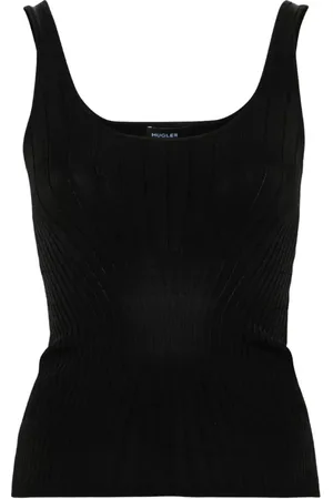 MUGLER Tops, Dames, Zwart, S, Nylon, Zwarte Gebreide Tanktop