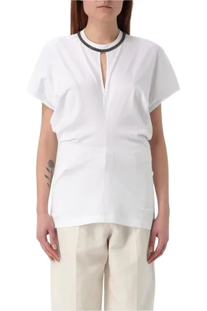 Brunello Cucinelli Tops, Dames, Wit, M, Katoen, Zwart Keyhole Neck Top