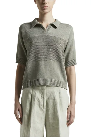 PESERICO SIGN Truien, Dames, Groen, XS, Katoen, Katoenen poloshirt met pailletten