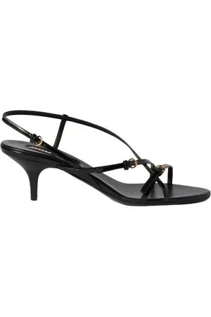 Miu Miu Schoenen, Dames, Zwart, 40 EU, Leren Kitten Heel Sandalen