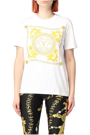 VERSACE Tops, Dames, Wit, S, Katoen, Barok Print Statement T-Shirt
