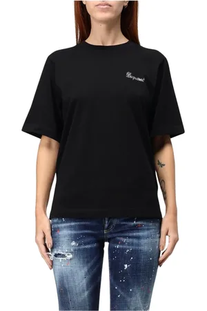 Dsquared2 Tops, Dames, Zwart, XS, Katoen, Wit Relaxte Fit T-shirt