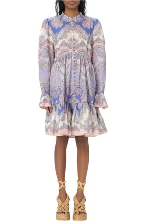 ZIMMERMANN Kleedjes, Dames, Paars, M, Elegante Paisley Button Mini Jurk