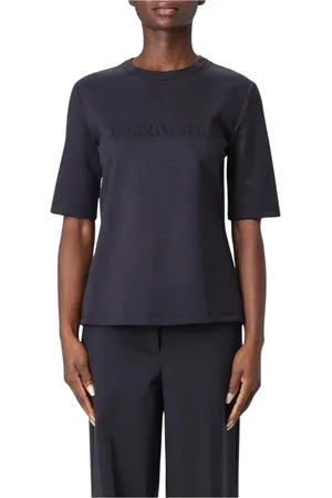 Max Mara Tops, Dames, Blauw, S, Zwart Geborduurd Logo T-shirt