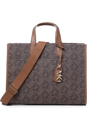 Michael Kors Tassen, Dames, Bruin, ONE Size, Katoen, Canvas tas met logo print