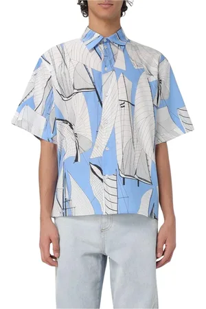 Msgm Overhemden, Heren, Veelkleurig, L, Katoen, Blauw Zeilboot Print Shirt