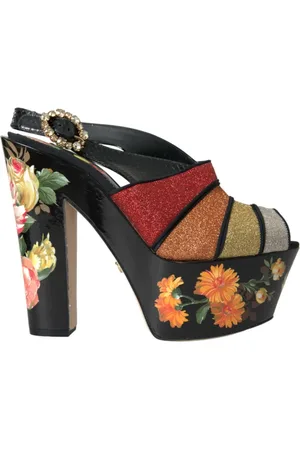 Dolce & Gabbana Schoenen, Dames, Veelkleurig, 39 EU, Floral Crystal Platform Sandalen