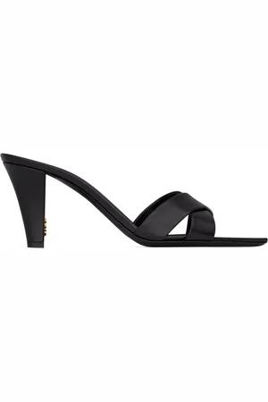 Saint Laurent Schoenen, Dames, Zwart, 38 EU, Stijlvolle Leren Muiltjes voor Vrouwen