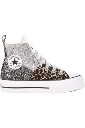 Converse Schoenen, Dames, Grijs, 38 EU, Aangepaste Witte Platform Sneakers Glitter