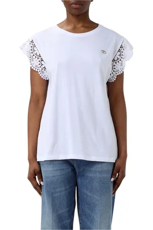 Twin-Set Tops, Dames, Wit, XS, Katoen, Wit Kant Trim T-Shirt
