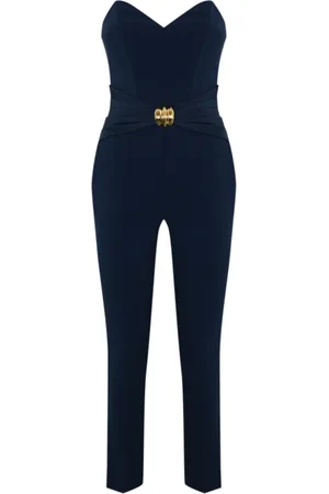 Elisabetta Franchi Jumpsuits & Playsuits, Dames, Blauw, M, Polyester, Crepe Jumpsuit