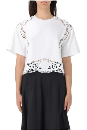 Twin-Set Tops, Dames, Wit, 2Xs, Katoen, Wit Kant Detail T-Shirt
