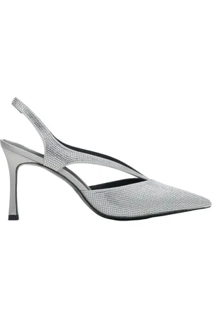 Estro Schoenen, Dames, Grijs, 40 EU, Leer, Zilveren Slide Sandalen met Strass