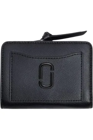 Marc Jacobs Accessoires, Dames, Zwart, ONE Size, Zwarte Leren Bifold Portemonnee met Drukknop