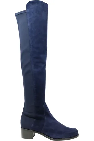 Stuart Weitzman Schoenen, Dames, Blauw, 35 1/2 EU, Suède, Luxe Blauwe Suède Hoge Laarzen