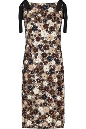 Nº21 Kleedjes, Dames, Bruin, M, Pailletten, Zilveren Pailletten Bloemen Midi Jurk