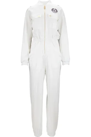 Elisabetta Franchi Jumpsuits & Playsuits, Dames, Wit, L, Katoen, Hoge Hals Rits Jumpsuit