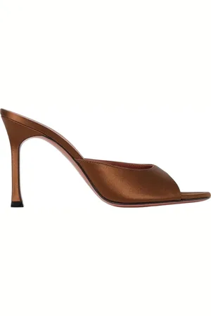 Amina Muaddi Schoenen, Dames, Bruin, 41 EU, Satijn, Satijnen Hakken Slip-On Sandalen