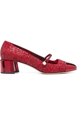 Jimmy Choo Schoenen, Dames, Rood, 36 EU, Leer, Rode Parel Glitter Kalfsleren Sandalen