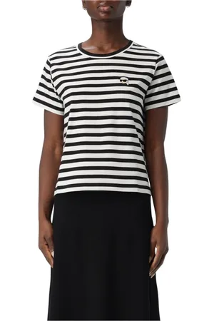Karl Lagerfeld Tops, Dames, Zwart, XL, Gestreept T-shirt Logo