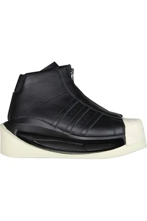 Y-3 Schoenen, Dames, Wit, 39 EU, Leer, Zwarte leren hoge top rits sneakers