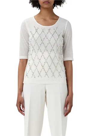 Twin-Set Tops, Dames, Wit, S, Katoen, Gebreide Top met Geometrisch Patroon