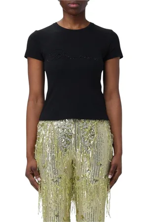 BLUMARINE Tops, Dames, Zwart, S, Katoen, Rhinestone Logo T-Shirt