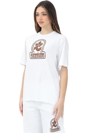 Dsquared2 Tops, Dames, Wit, XS, Katoen, Wit T-shirt met Oversized Logo Print