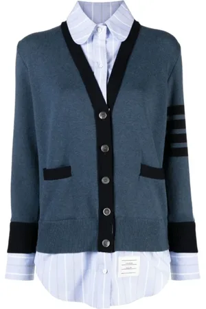 Thom Browne Truien, Dames, Blauw, 3Xs, Blauwe Sweater V Neck Cardigan