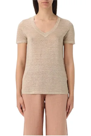 120% Lino Tops, Dames, , M, Linnen, Navy Linnen V-hals T-shirt