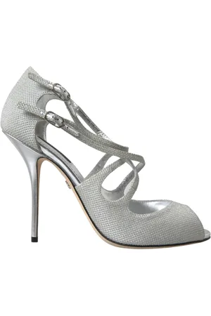 Dolce & Gabbana Schoenen, Dames, Grijs, 40 EU, Leer, Zilveren Glanzende Hoge Hakken Sandalen