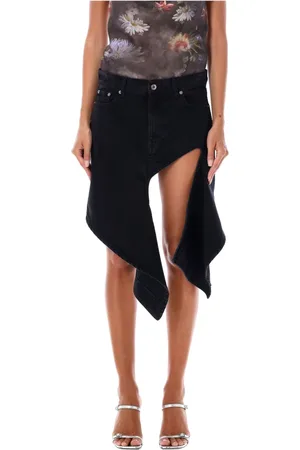 Y / PROJECT Rokken, Dames, Zwart, M, Denim, Zwarte Denim Cut Out Mini Rok