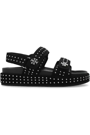Tory Burch Schoenen, Dames, Zwart, 37 EU, Suède, Kira Studded Suede Sportsandalen