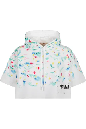 Marni Sweatshirts & Hoodies, Dames, Veelkleurig, 3Xs, Wit Cropped Sweatshirt met Capuchon