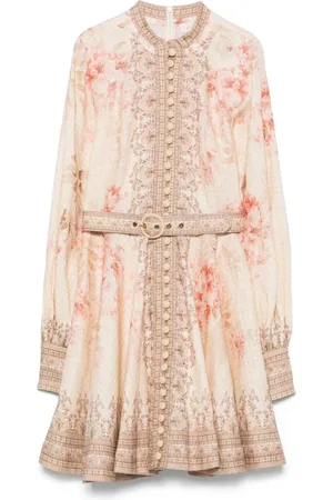 ZIMMERMANN Kleedjes, Dames, Roze, S, Linnen, Roze Illuminate Korte Jurk