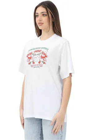 Dsquared2 Tops, Dames, Wit, S, Katoen, Cowboy Pizza Graphic Wit T-shirt