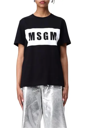 Msgm Tops, Dames, Zwart, L, Katoen, Zwarte korte mouwen T-shirt voor vrouwen