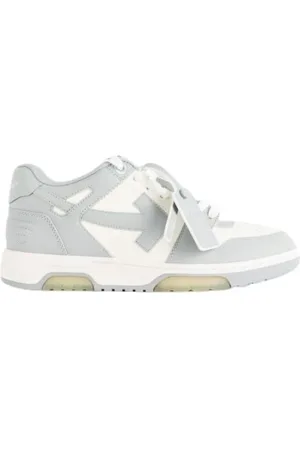 OFF-WHITE Schoenen, Heren, Veelkleurig, 41 EU, Leer, Grijze en witte sneakers met leren logo